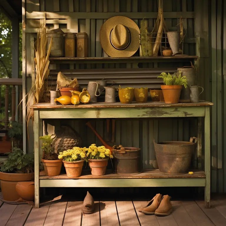 Rustieke houten tafel met potten